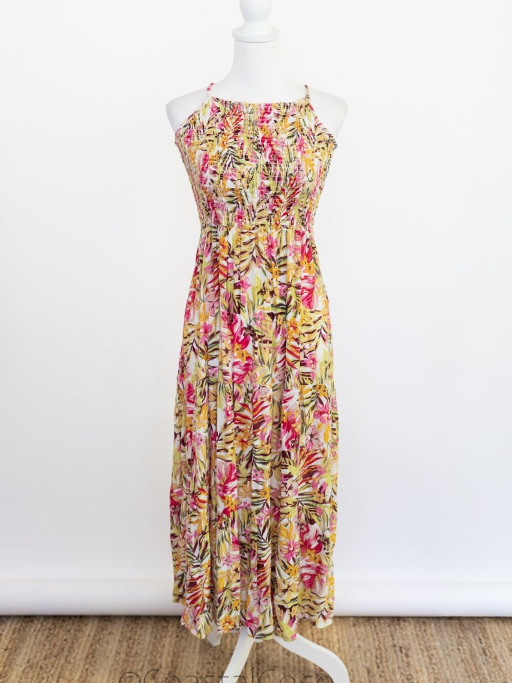 Rip Curl Copacabana Halter Midi Sundress XL Smocked Tropical Beach Resortwear